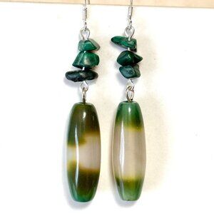 2/$20, Green Agate & Malachite Earrings, Sterling Silver Hook + Genuine Gemstone